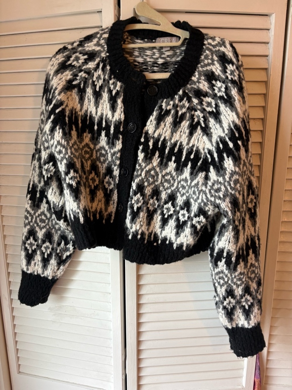 J. Crew Black and White Fair Isle Knit Cardigan